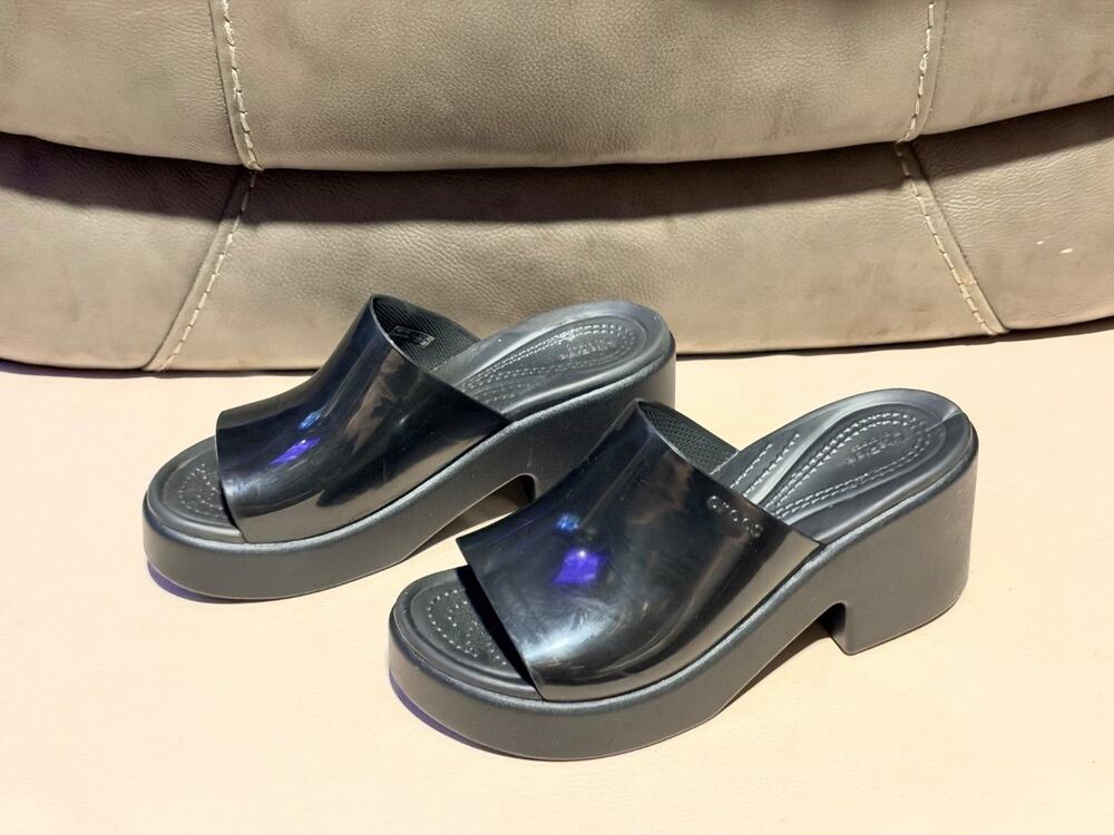 Crocs Siren Clog Black Chunky Platform High Heel Jelly Slide Mules Women's US 6